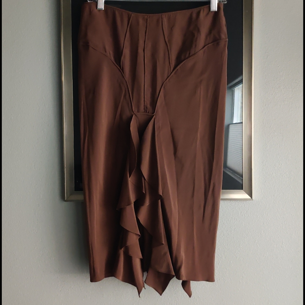 Brown silk YSL Yves Saint Laurent skirt 42 size 10